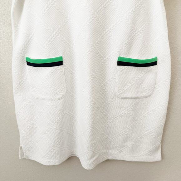 TALBOTS | White Green Navy Blue Jacquard Cable Dress Short Sleeve Cuff | Size XL - Picture 5 of 12